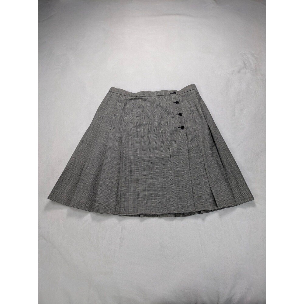 Vintage Pendleton 100% Virgin Wool Pleated Midi Skirt Grey Glen Plaid Size 16